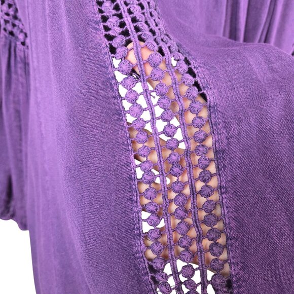 Womens Boho Fairycore Summer Cottage Cabin Prairie Girl Eyelet Lace Purple LG - Picture 8 of 9